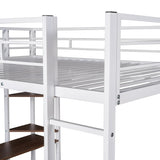 ZUN Full Size Metal Loft Bed with 2 Shelves and one Desk ,White 88167022