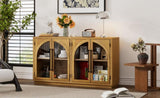 4-Door Large Storage Sideboard Buffet Cabinet with Glass Doors, Arched Cabinet with Adjustable 40712031
