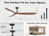 60in ceiling fan with lights, comes with wall control and remote, six-speed reversible motor, W3775P566875
