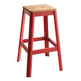 Natural and Red Armless Bar Stool with Crossbar Support B062P189222