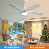 ZUN 52 Inch Modern Ceiling Fan With Dimmable LED Light 5 Solid Wood Blades Smart Remote Control W934P195842