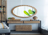 D34" Wood Round Mirror with Beaded Frame, Circle Wall Mirror for Living Room Bedroom Entryway W2078126450