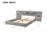 Queen Upholstered Platform Bed, Two Outlets and USB Charging Ports on Both Sides, Two Bedside 09306383