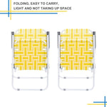 ZUN 2pcs Steel Tube PP Webbing Bearing 120kg Folding Beach Chair Yellow & White Strip 25170682