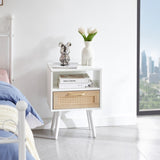 ZUN 15.75" Rattan End table with drawer and solid wood legs, Modern nightstand, side table for living W2181P201359