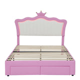 Full Size Upholstered Bed Frame with LED Lights, Modern Upholstered Princess Bed with Crown W2770P190367