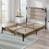 Queen Size Bed Frame with Upholstered Headboard , Queen Bed Frame with Charging Station and LED W636P195093