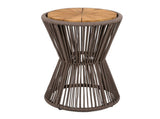 Outdoor Side Table, Dark Grey Rope and Acacia Wood, 25.80" Height, 16.14" Diameter, Elegant Long N770P354691D