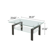 Tempered Clear Glass Coffee Table, 2-Layers Coffee Table Living Room Center Table W171891784