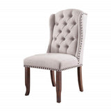 Contemporary Ivory Fabric 2pcs Side Tufted Wingback Design Rustic Oak Solidwood Back Dining B011P200229