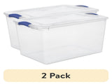 (2 pack) 66 Quart Large Latching Storage Bin, Clear Plastic Storage Container with Latch Lid, Blue 68907566
