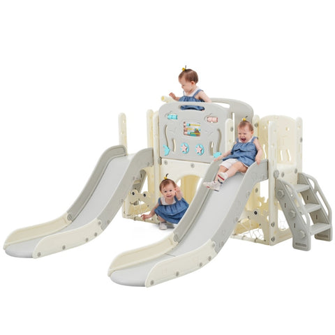 ZUN Kids Slide Playset Structure 8 in 1, Freestanding Ocean Themed Set with Slide, Arch N710P176322E