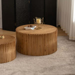 ZUN Vintage Fashion Style Cylindrical Nesting Coffee Table Set with Vertical Textured Embossed Design W757P195740