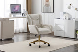 ZUN 005-Velvet Fabric 360 Swivel Home Office Chair With Gold Metal Base And Universal Wheels,Ivory 00123487