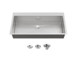Kitchen Sink, 33x22 Single Bowl, Overmount Handmade Sink in Brushed Nickel, with US Standard Drain 80141518