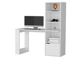 White Computer Desk with 4-Tier Bookcase and 1-Door Cabinet B062111728