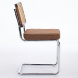 Mid Century Modern Dining Chairs Set of 2, Linen Accent Chairs with Natural Cane Back & Stainless W1143P342097