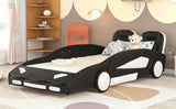 Twin Size Race Car-Shaped Platform Bed with Wheels, Black WF297945AAB