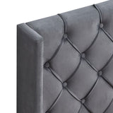 Velvet Button Tufted-Upholstered Bed with Wings Design - Strong Wood Slat Support - Easy Assembly W2297141187