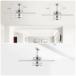 ZUN 52" 3-Light Chrome Ceiling Fan + Remote, Traditional Farmhouse Rustic Industrial Bohemian Country W1592P154300