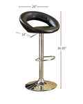 ZUN Black Faux Leather Stool Adjustable Height Chairs Set of 2 Chair Swivel Design Chrome Base PVC B01149814