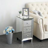 ZUN Modern and Contemporary Mirrored 3-Drawers Nightstand Bedside Table 34787396