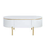 ZUN ACME Daveigh Coffee Table, White High Gloss & Gold Finish LV02464