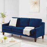 Modern 3 Person seat Sofa Couch with Scooped Armrest/Wood legs,Upholstered Velvet 3-seat Sofa with W2186P143471