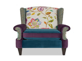 Anya Boho Chic Wingback Accent Arm Chair, Floral & Leopard, Blue-Teal & Purple Velvet B2719P238251