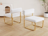 Set of two white teddy fabric dining chairs, circular thick cushioned dining chairs for kitchen and W1727P237751