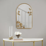 ZUN Arched Metal Floral Wall Mirror B035129256