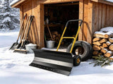 29 Inch Metal Snow Pusher with Wheels Adjustable Handle 5 Angle Blade Snow Shovel for Driveway 12012474