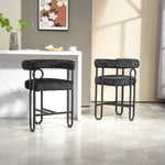 ZUN House Hold Bar Set of 2, Modern Bar Stool with Back, Black Metal Frames, Upholstered Bar W1588P194942