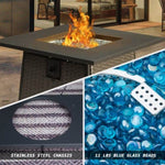 ZUN 28 Inch Propane Fire Pits Table with Blue Glass Ball,50,000 BTU Outdoor Wicker Fire Table with W1859113378