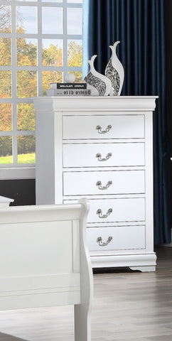 ZUN 1pc White Finish Five Drawers Louis Philip Chest Solid Wood Contemporary Sleek Ample Storage B011P193097