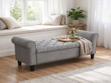 50 Inch End of Bed Storage , Button Tufted Bench with Rolled Arms & Wood Legs 48242345