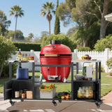 Outdoor Grill Table for Big Green Egg Style BBQ, Metal Grill Cart with Storage Box, Compatible with 42409360