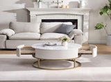 31.5 Inch Modern Round Coffee Table with Drawers, Faux MarbleTable with Storage, Coffee Table for W821P281502