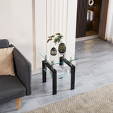 Tempered Transparent Glass End Table, 2-Layers Small Table with Storage, Living Room Side Table W1718128632