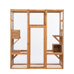 ZUN Outdoor Cat Enclosure, Large Wood Cat Cage with Sunlight Top Panel, Perches, Sleeping Boxes, Pet W2181P152977