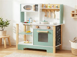 Kids Wooden Play Kitchen with 13 Accessories, Pretend Cooking Set with Chalkboard for 3, 58268723