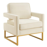 Modern Style Accent Chair with Gold Metal Base , Velvet Upholstered Leisure Chair with Open Armrest, W2186P148523