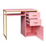 ZUN FCH pink particle board iron pipe 97*35*78cm 2 drawers and 1 door computer desk can be used in 37906813