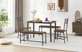 ZUN Dining Table Set, Barstool Dining Table with 2 Benches 2 Back Chairs, Industrial Dining Table for 46861734