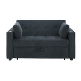 Luelle 57"W Black Corduroy Convertible Sleeper Loveseat with Cupholders, USB Ports, Magazine B061P296418