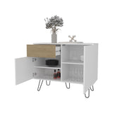 Red Rock Sideboard with Hairpin Legs, White and Natural Oak Finish B128P287516