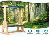 Kids Double-Sided Art Easel with Sun Canopy, Solid Fir Wood Drawing Board with Paper Roll & Paint 13005106