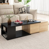 ZUN 47.2''-57''W Coffee Table with 2 Storage Drawers, Dual-tone Wood Center Table with 58937156