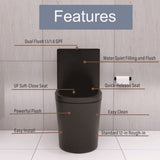Matte Black Elongated One Piece Toilet Dual Flush 1.1/1.6 GPF Water Saving Map 1000g,Matte Black W2826P192009