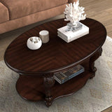 ZUN 42'' oval wood coffee table for Living Room, 2-Tier Solid Wood Cocktail Table with Open Storage W1202P164013